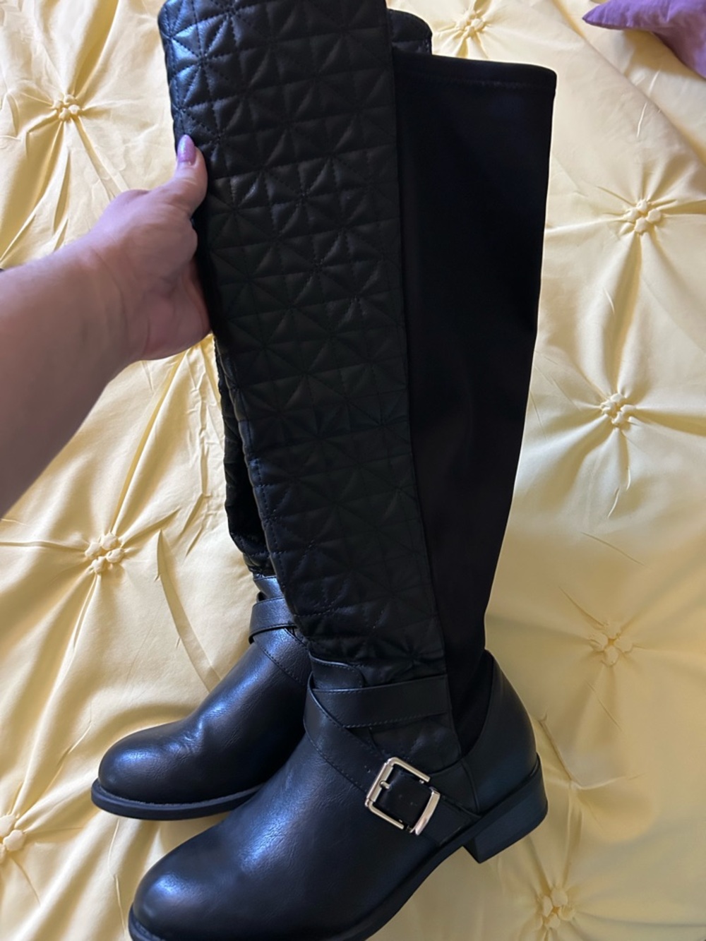 Torrid women’s Black  Quilted-Panel Knee-High Riding Boots